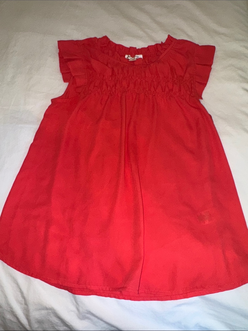 Monteau Bright Red Ruffle Sleeve Smocked Top